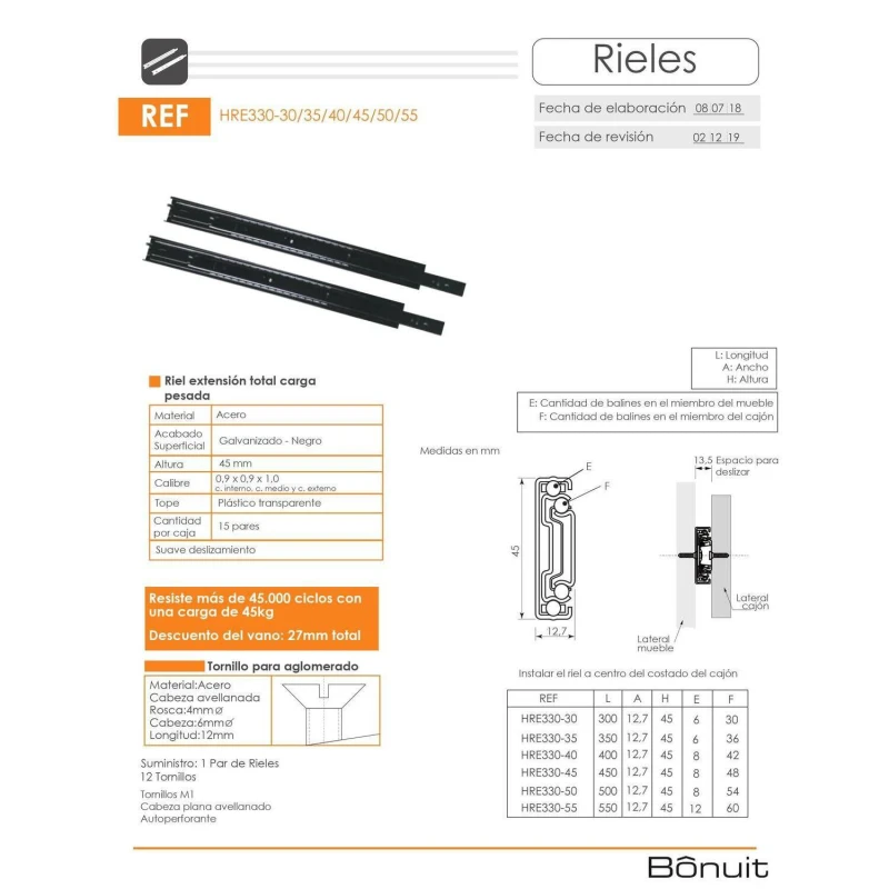 Riel Extensión total carga pesada negro 350 mm 45 precio colombia