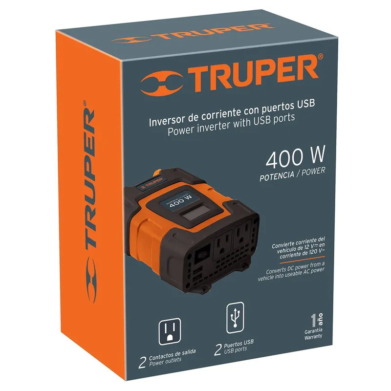 Inversor de corriente con puerto usb 400 w truper precio